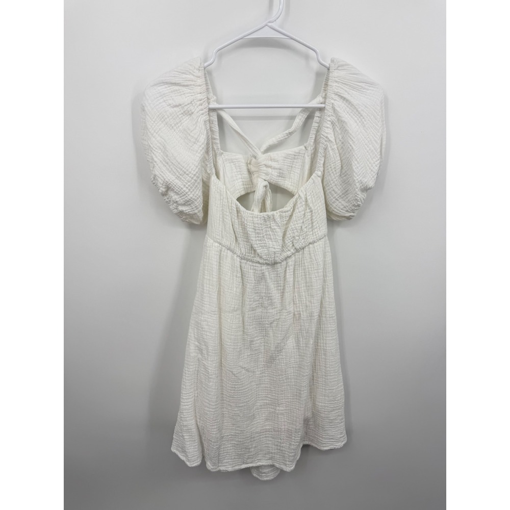 Princess Polly White Gauze Mini Dress Womens 4‎ Open Back Puff Sleeve Cotton